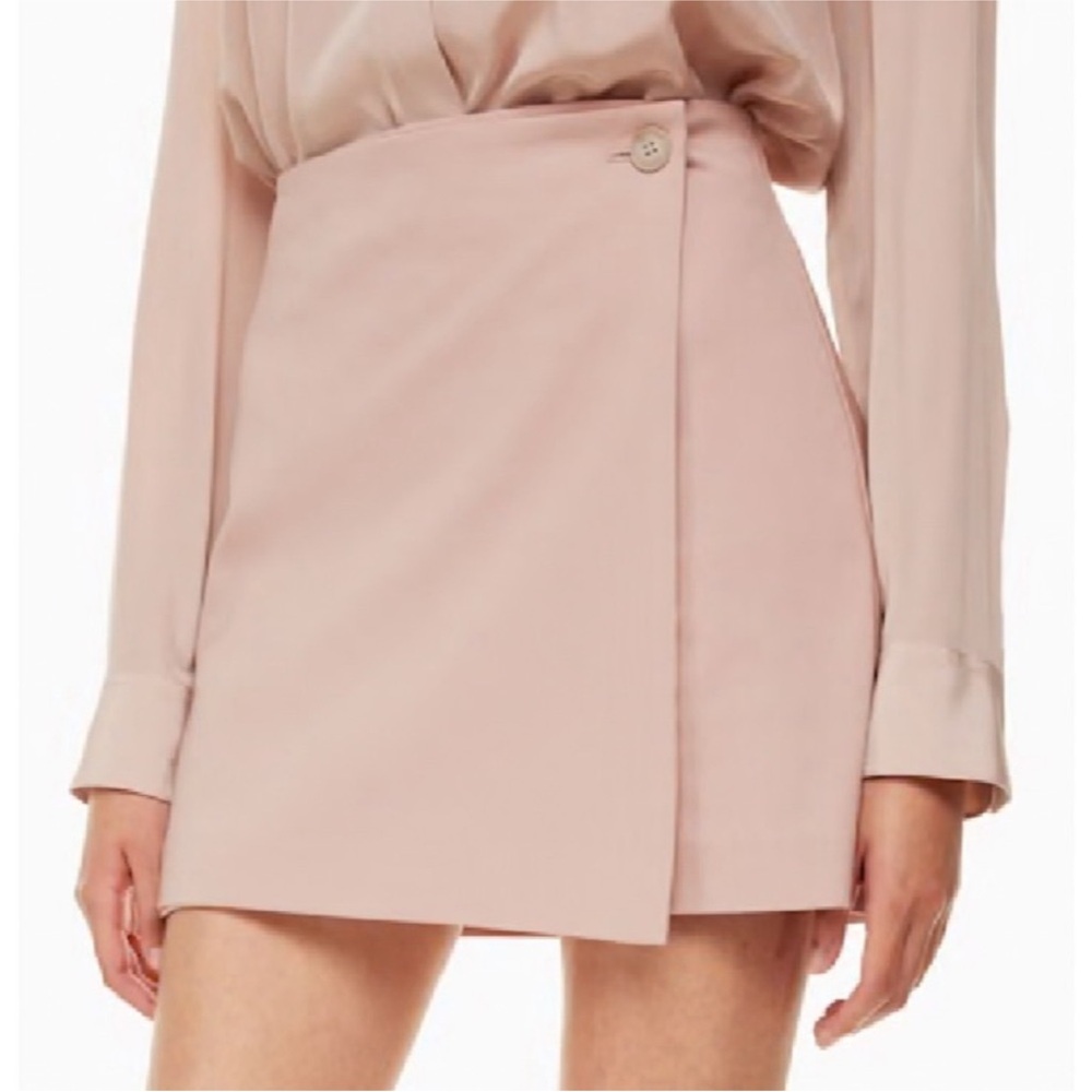 SET of short babaton skirt and button up blouse pink aritizia